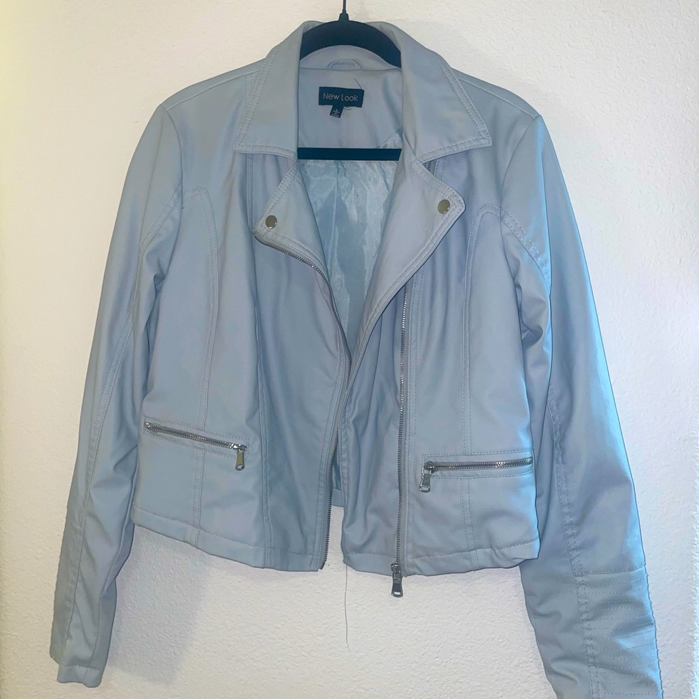 New Look Baby Faux Leather Blue Bomber Jacket Size L